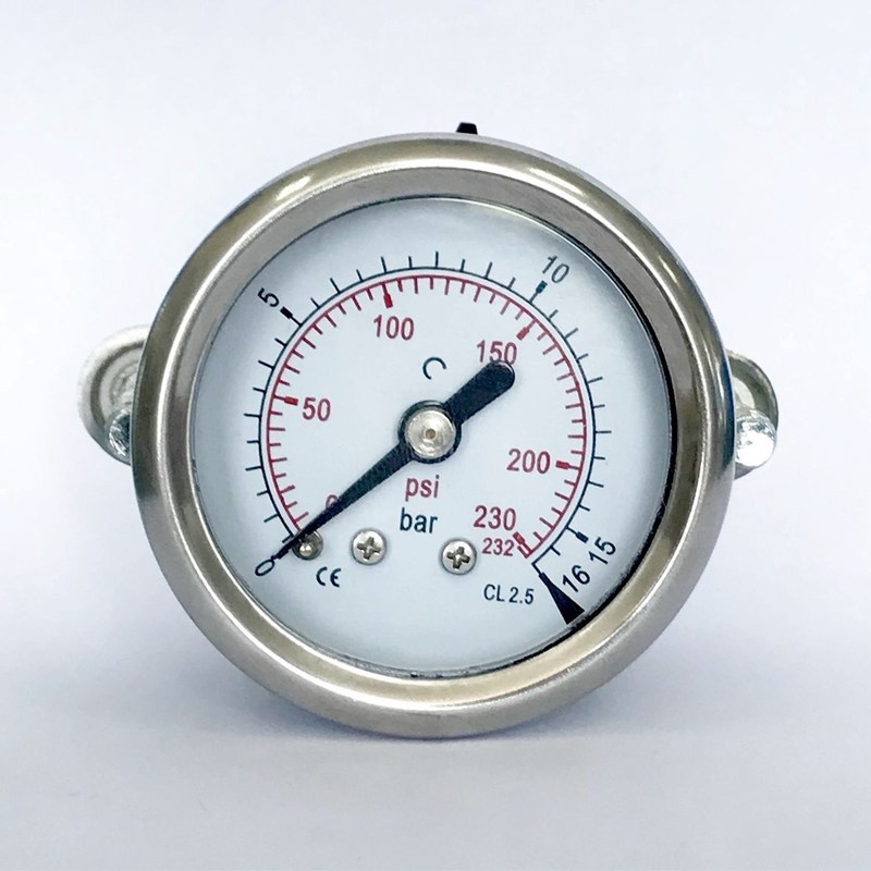 SS316 Panel Mount Pressure Gauge 1.5 Inches 16 Bar Surface Mount