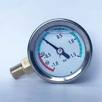 40mm 1.5 Bar Hydraulic Manometer Side Entry Brass Connection Stainless Steel Case Silicone Oil Filled Pressure Gauge