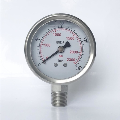 2300 Psi 160 Bar 50mm All Stainless Steel Pressure Gauge Manometer For Corrosive Media