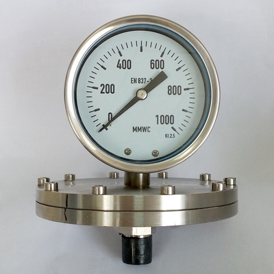 100mm Dial Pressure Gauge 1000 MMWC Crystallizing Mechanical Pressure Gauge