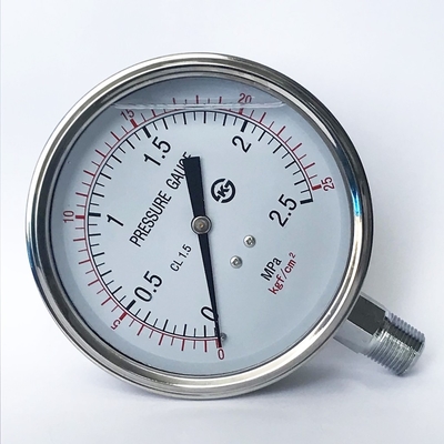 100mm 2.5 MPa Silicone Oil Filled Manometer Chromed Brass Connection Liquid-filled Pressure Gauge