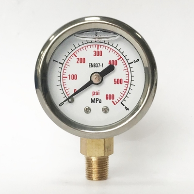 40mm 4 MPa 600 psi Radial Mounting Stainless Steel Pressure Gauge Liquid Fillable