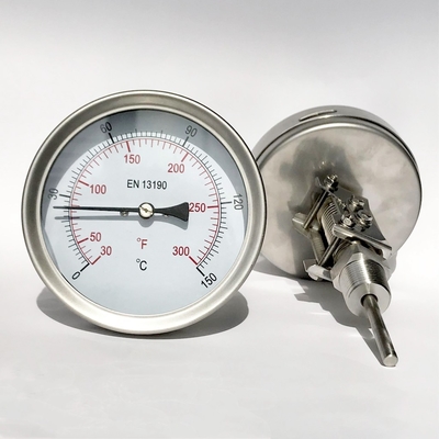 Adjustable Stem Dial Bimetal Thermometer 100mm  All Stainless Steel