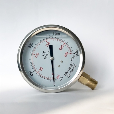 1600kPa 100mm Stainless Steel Pressure Gauge Manometer Glycerine Filled Pressure Gauge