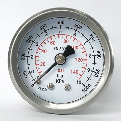 10 Bar All Stainless Steel Pressure Gauge EN 837-1 Back Mount Manometer Heating System