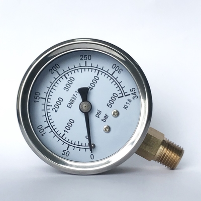 Brass Radial 2.5 Inches 5000 Psi Pressure Gauge 63mm Liquid Filled Oil Pressure Gauge