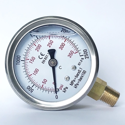 NPT 2500kPa Hydraulic 2.5 Inch Pressure Gauge Dual Scale Manometer Silicone Oil
