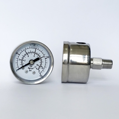 11 Bar 1.5 Inch Oil Pressure Gauge Treble Scale Manometer Axial Mount Fluid Filled