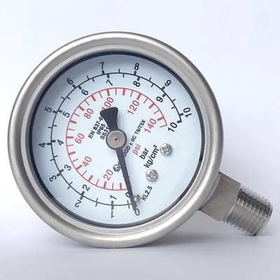 Glycerine Manometer 10 Bar Liquid Filled Pressure Gauge Oil SS316 NPT Removable Ring