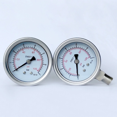 2.5&quot; 100 psi Oil Manometer 316 SS Tube/Socket All Stainless Steel Pressure Gauge for Hydraulic Industries