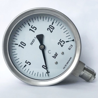 4&quot; 25 bar Removable Ring Manometer SUS 316 Tube/Socket 1/2 BSP All Stainless Steel Pressure Gauge