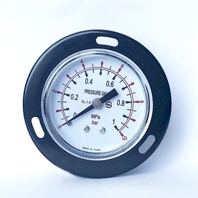 Dual Scale Front Flange Pressure Gauge 63mm 1 Mpa Snap In Lens Manometer