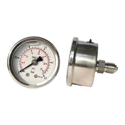 2.5 Bar 304 SS All Stainless Steel Pressure Gauge For Pool Pump Back Mounting