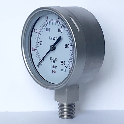 Capsule 100mm Pressure Gauge 250 Mbar SS 304 Bottom Mount Pressure Gauge