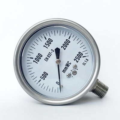 Stainless Steel Capsule 304 Ss Pressure Gauge 63mm 2500 MmWC Bellows Manometer