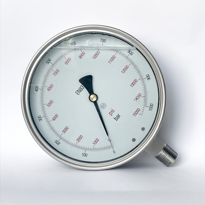 Bottom Mount Precision Pressure Gauge SS304 160mm 1000 Bar Pressure Gauge