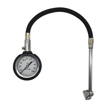 SUV Mechanical Tyre Pressure Gauge 50mm Car 100 Psi Black Hose Pressure Gauge