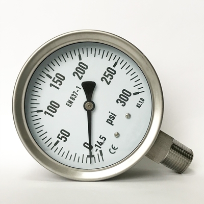 4&quot; 300 psi Radial Direction Connection Manometer 1/2&quot; NPT Vacuum All Stainless Steel Pressure Gauge