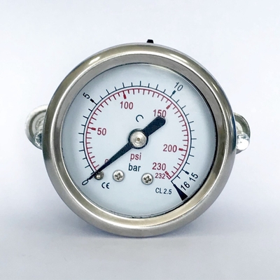 SS316 Panel Mount Pressure Gauge 1.5 Inches 16 Bar Surface Mount Pressure Gauge