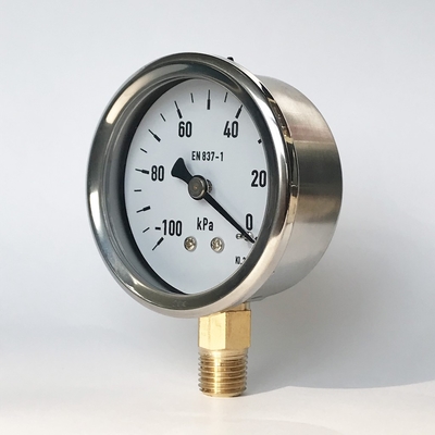 PC Lens 63mm Pressure Gauge 100 KPa SS304 Stainless Steel Pressure Gauge