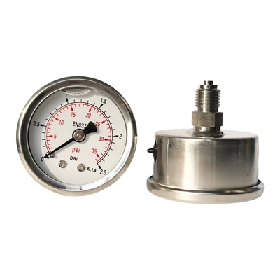 2.5 Bar 304 SS All Stainless Steel Pressure Gauge For Pool Pump Back Mounting
